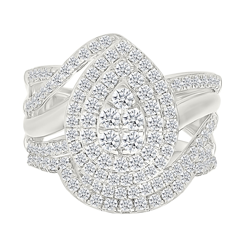 Main Image 1 of 1.23 CT. T.W. Pear-Shaped Multi-Diamond Double Frame Bypass Split Shank Bridal Set in 10K White Gold