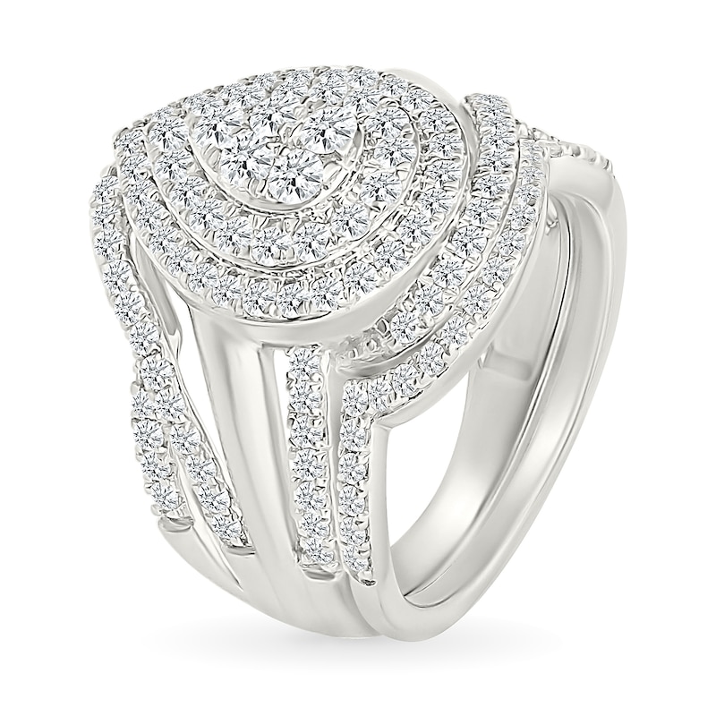 Main Image 2 of 1.23 CT. T.W. Pear-Shaped Multi-Diamond Double Frame Bypass Split Shank Bridal Set in 10K White Gold