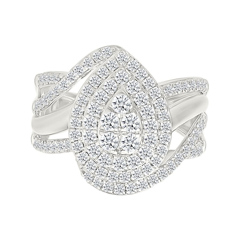 Main Image 3 of 1.23 CT. T.W. Pear-Shaped Multi-Diamond Double Frame Bypass Split Shank Bridal Set in 10K White Gold