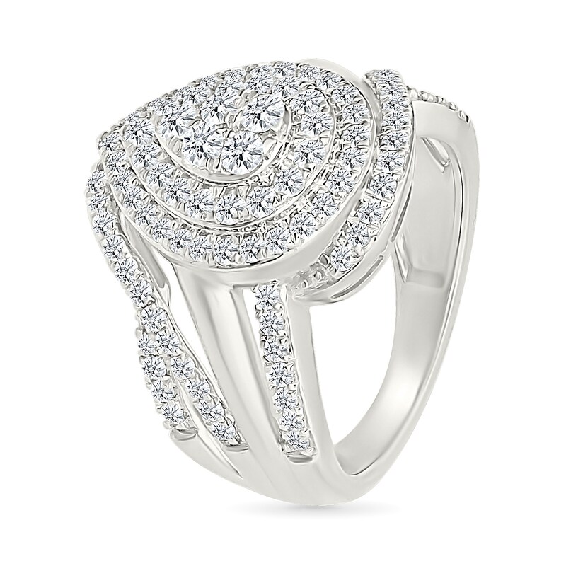 Main Image 4 of 1.23 CT. T.W. Pear-Shaped Multi-Diamond Double Frame Bypass Split Shank Bridal Set in 10K White Gold