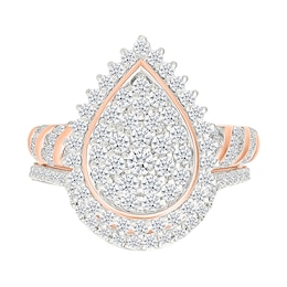 1.23 CT. T.W. Pear-Shaped Multi-Diamond Sunburst Frame Bridal Set in 10K Rose Gold
