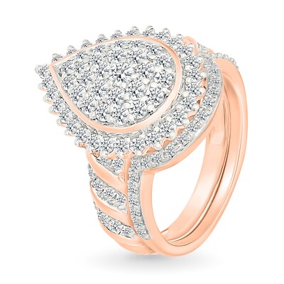 1.23 CT. T.W. Pear-Shaped Multi-Diamond Sunburst Frame Bridal Set in 10K Rose Gold