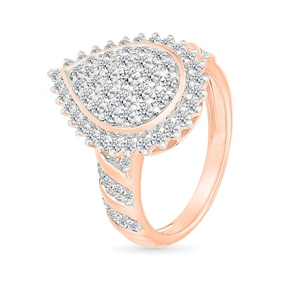 1.23 CT. T.W. Pear-Shaped Multi-Diamond Sunburst Frame Bridal Set in 10K Rose Gold