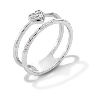 0.10 CT. T.W. Heart-Shaped Multi-Diamond Open Shank Ring in Sterling Silver