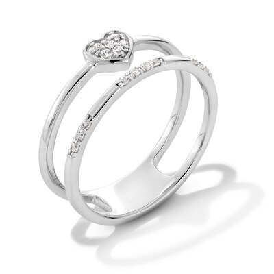 0.10 CT. T.W. Heart-Shaped Multi-Diamond Open Shank Ring in Sterling Silver