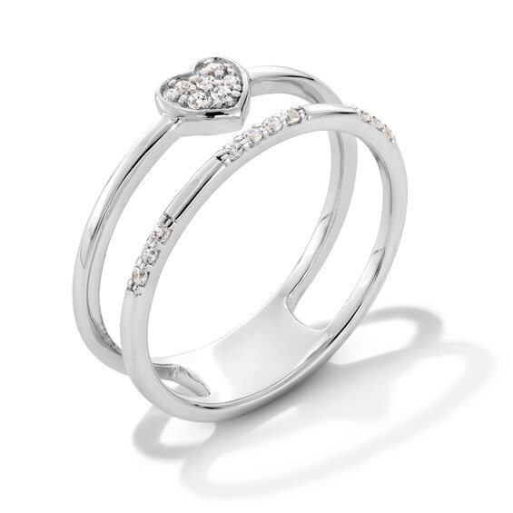 0.10 CT. T.W. Heart-Shaped Multi-Diamond Open Shank Ring in Sterling Silver