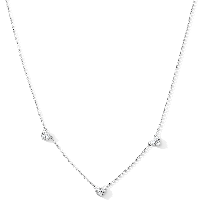 0.25 CT. T.W. Heart-Shaped Multi-Diamond Station Necklace in Sterling Silver - 19"