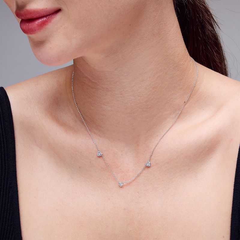 0.25 CT. T.W. Heart-Shaped Multi-Diamond Station Necklace in Sterling Silver - 19"