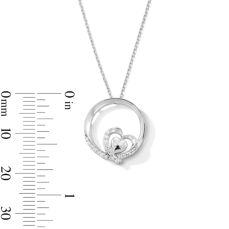 Main Image 3 of 0.10 CT. T.W. Diamond Heart Circle Pendant in Sterling Silver