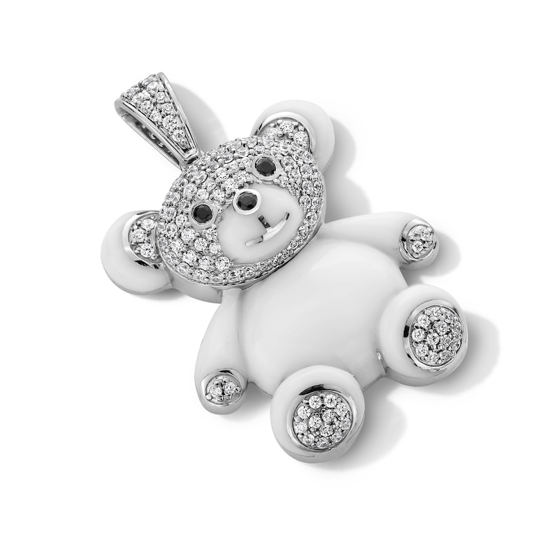 Main Image 2 of 0.50 CT. T.W. Black and White Diamond Ceramic Teddy Bear Necklace Charm in Sterling Silver