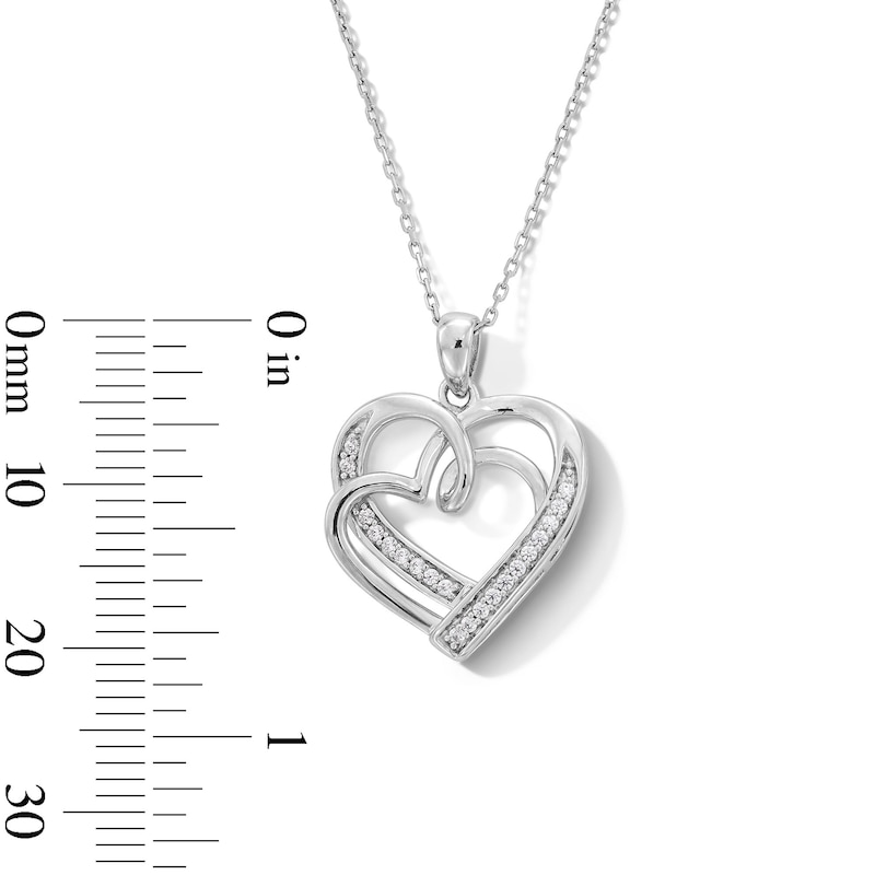 Main Image 3 of 0.10 CT. T.W. Diamond Interlocking Hearts Pendant in Sterling Silver