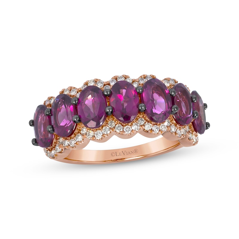 Main Image 1 of Le Vian® Oval Raspberry Rhodolite™ Garnet and 0.29 CT. T.W. Diamond Scallop Edge Ring in 14K Strawberry Gold® - Size 7