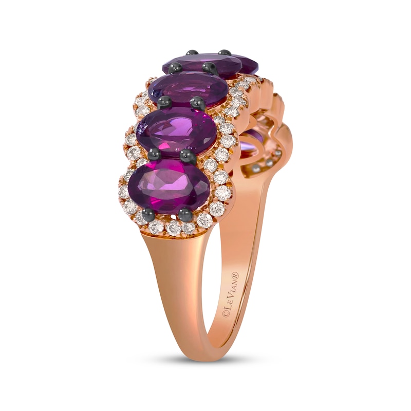 Main Image 2 of Le Vian® Oval Raspberry Rhodolite™ Garnet and 0.29 CT. T.W. Diamond Scallop Edge Ring in 14K Strawberry Gold® - Size 7