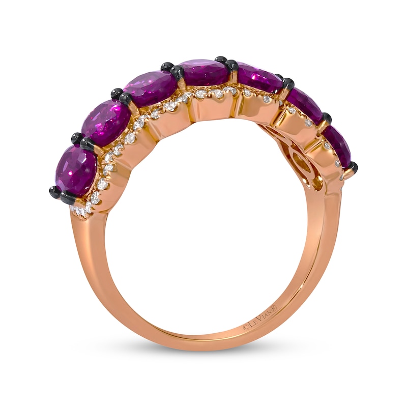 Main Image 3 of Le Vian® Oval Raspberry Rhodolite™ Garnet and 0.29 CT. T.W. Diamond Scallop Edge Ring in 14K Strawberry Gold® - Size 7