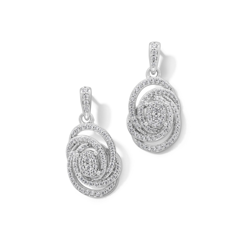 Main Image 1 of 0.50 CT. T.W. Oval-Shaped Multi-Diamond Swirl Knot Drop Earrings in Sterling Silver