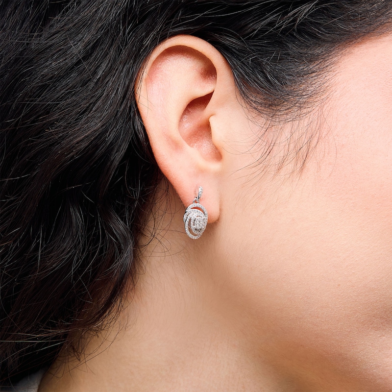 Main Image 2 of 0.50 CT. T.W. Oval-Shaped Multi-Diamond Swirl Knot Drop Earrings in Sterling Silver
