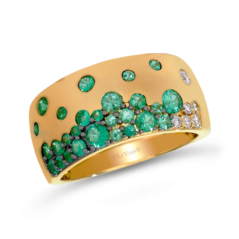 Main Image 1 of Le Vian® Costa Smeralda Emeralds™ and 0.115 CT. T.W. Nude Diamond™ Scatter Band in 14K Honey Gold™ - Size 7