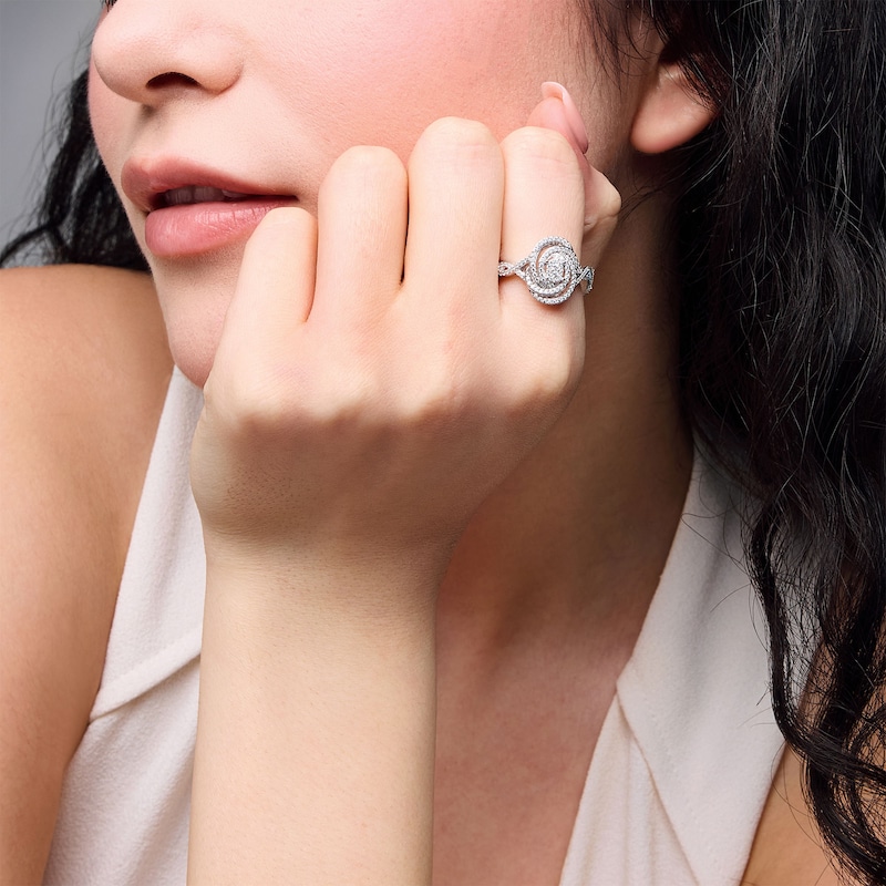 Main Image 2 of 0.50 CT. T.W. Oval-Shaped Multi-Diamond Swirl Frame Twist Shank Ring in Sterling Silver