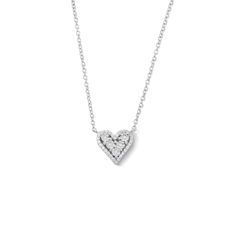 Main Image 1 of 0.085 CT. T.W. Heart-Shaped Multi-Diamond Frame Necklace in Sterling Silver