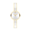 Thumbnail Image 1 of Ladies' Movado Moda Two-Tone PVD Bangle Watch with Silvery-White Sunray Dial (Model: 608012)
