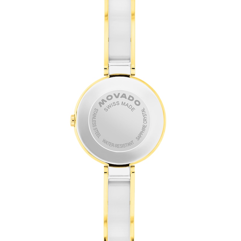 Main Image 3 of Ladies' Movado Moda Two-Tone PVD Bangle Watch with Silvery-White Sunray Dial (Model: 608012)