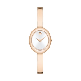Ladies' Movado Museum® Rose-Tone PVD Bangle Watch with Silvery-White Sunray Dial (Model: 608071)