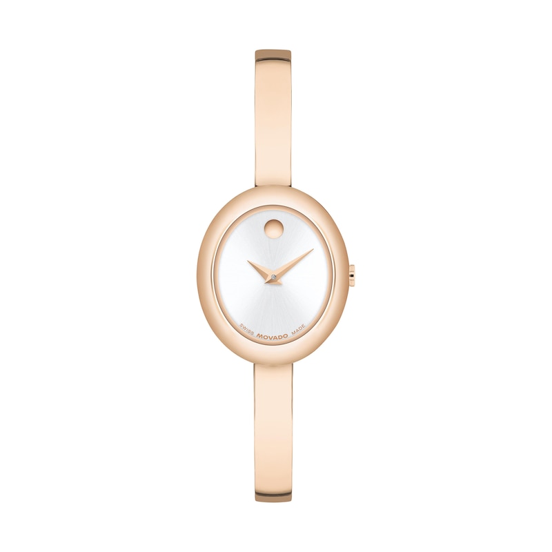 Main Image 1 of Ladies' Movado Museum® Rose-Tone PVD Bangle Watch with Silvery-White Sunray Dial (Model: 608071)