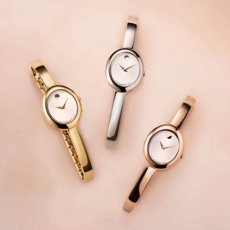 Main Image 4 of Ladies' Movado Museum® Gold-Tone PVD Bangle Watch with Silvery-White Sunray Dial (Model: 608072)