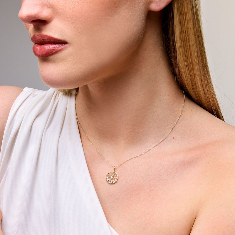 Diamond Accent "MOM" Family Tree Pendant in 10K Gold