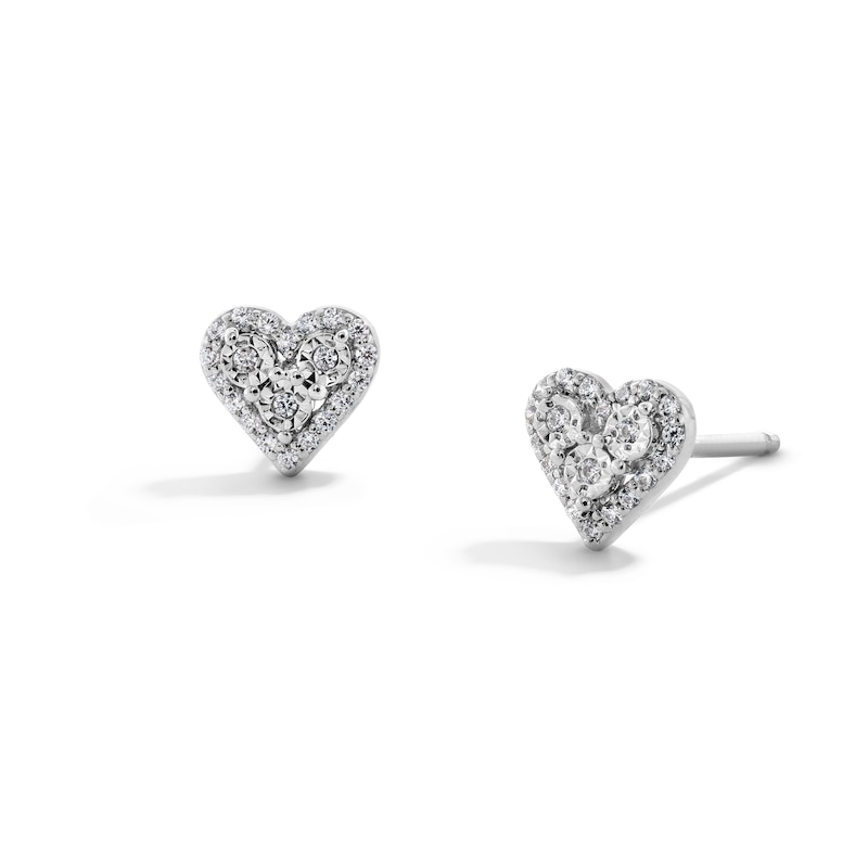 Main Image 1 of 0.085 CT. T.W. Heart-Shaped Multi-Diamond Frame Stud Earrings in Sterling Silver