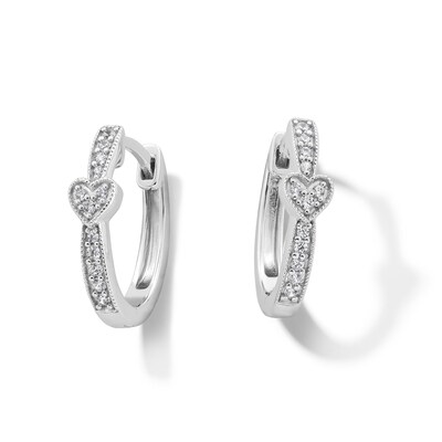 0.12 CT. T.W. Heart-Shaped Multi-Diamond Hoop Earrings in Sterling Silver