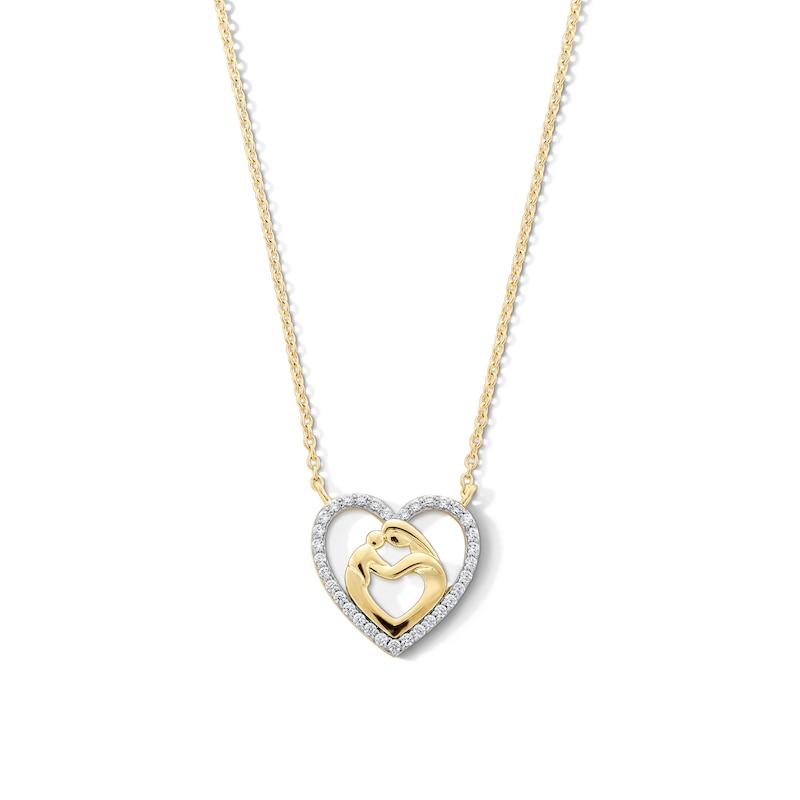 Main Image 1 of 0.085 CT. T.W. Diamond Motherly Love Heart Necklace in 10K Gold - 17"