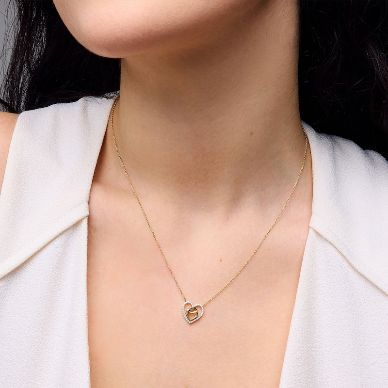 Main Image 2 of 0.085 CT. T.W. Diamond Motherly Love Heart Necklace in 10K Gold - 17"