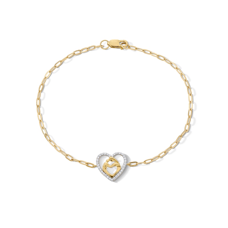 Main Image 1 of 0.085 CT. T.W. Diamond Motherly Love Heart Bracelet in 10K Gold - 7.25"