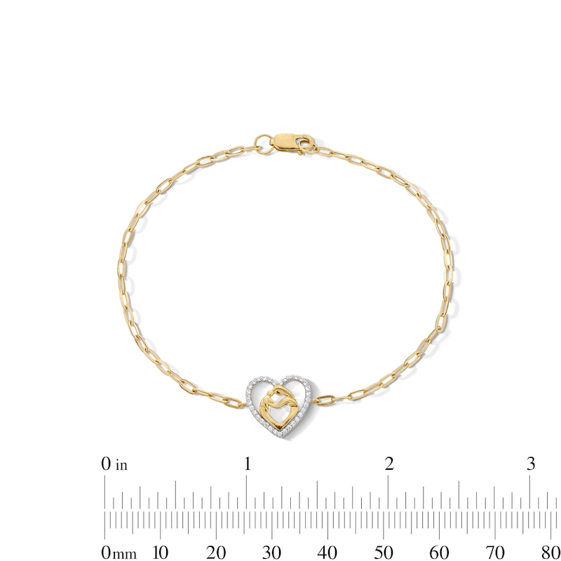 Main Image 3 of 0.085 CT. T.W. Diamond Motherly Love Heart Bracelet in 10K Gold - 7.25"