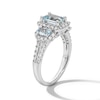 Thumbnail Image 2 of Emerald-Cut and Oval Aquamarine with 0.45 CT. T.W. Diamond Frame Three Stone Ring in 10K White Gold