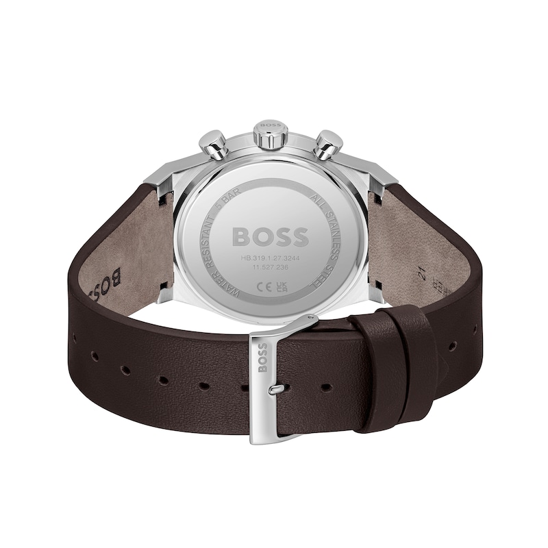 Main Image 3 of Men's Hugo Boss Candor Brown Leather Strap Chronograph Watch with Grey-Blue Dial (Model: 1514219)