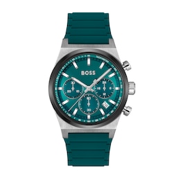 Men's Hugo Boss Candor Green Silicone Strap Chronograph Watch with Green Dial (Model: 1514244)