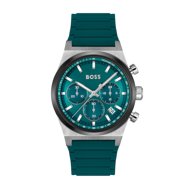 Main Image 1 of Men's Hugo Boss Candor Green Silicone Strap Chronograph Watch with Green Dial (Model: 1514244)