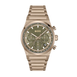 Men's Hugo Boss Candor Gold-Tone IP Chronograph Watch with Green Dial (Model: 1514222)
