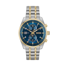 Men's Hugo Boss Skytraveller Two-Tone IP Chronograph Watch with Blue Dial (Model: 1514247)