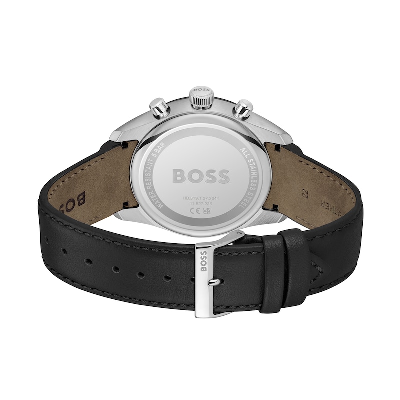 Main Image 3 of Men's Hugo Boss Grand Prix 44 Black Leather Strap Chronograph Watch with Black Dial (Model: 1514224)