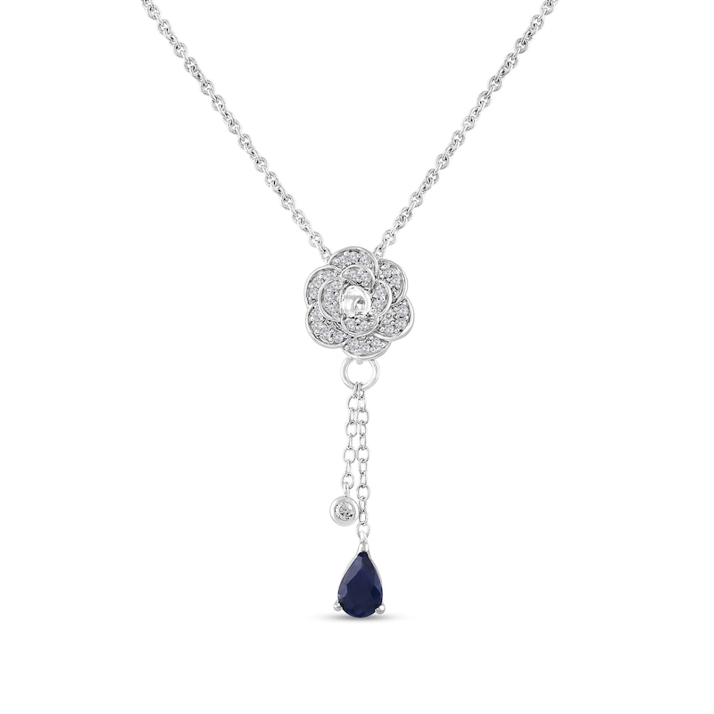 Main Image 1 of Enchanted Disney Cinderella Pear-Shaped Blue Sapphire and Diamond Rose Lariat Necklace in Sterling Silver