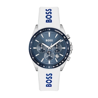 Men's Hugo Boss Strike Silicone Strap Chronograph Watch with Textured Blue Dial (Model