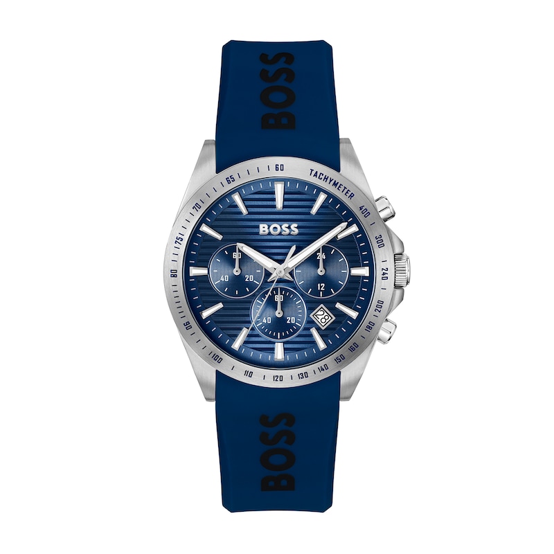 Men's Hugo Boss Strike Blue Silicone Strap Chronograph Watch with Textured Blue Dial (Model: 1514239)
