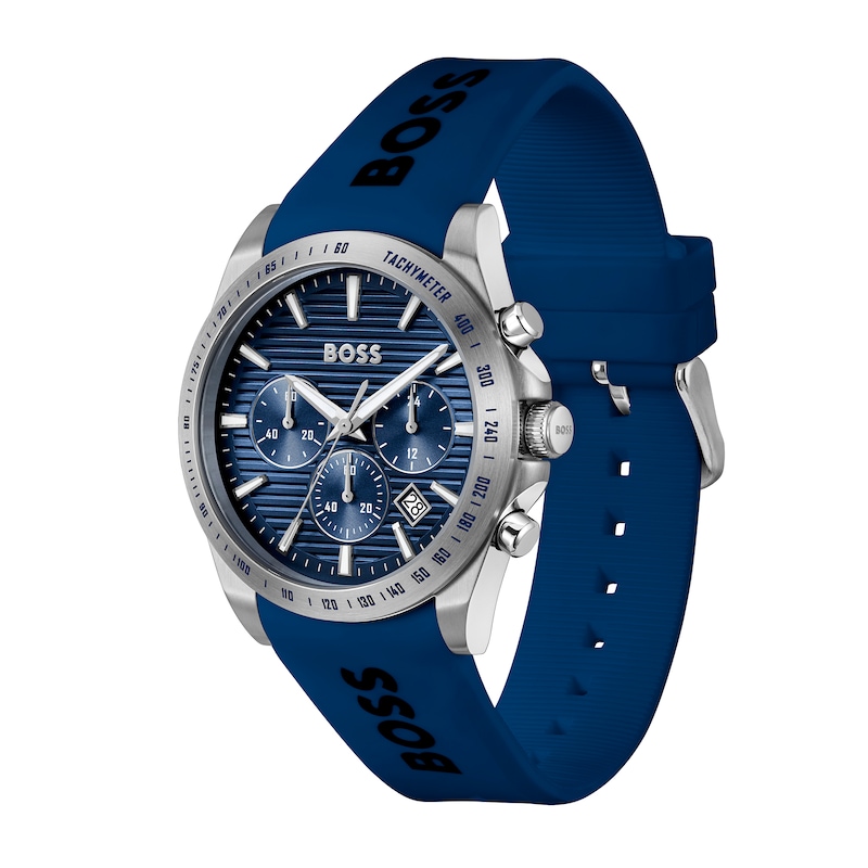 Main Image 2 of Men's Hugo Boss Strike Blue Silicone Strap Chronograph Watch with Textured Blue Dial (Model: 1514239)