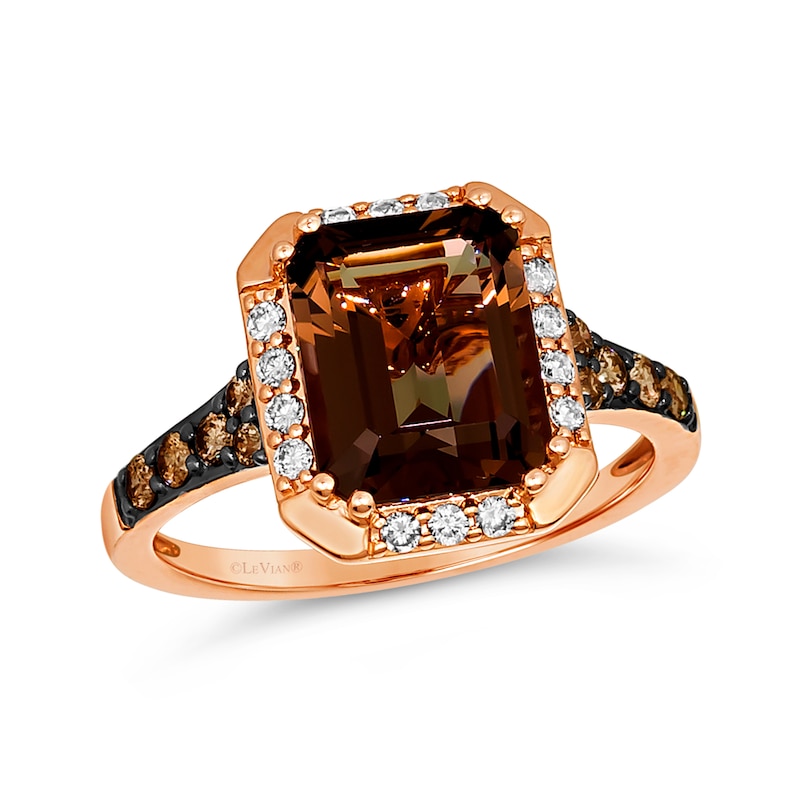 Le Vian® Emerald-Cut Chocolate Quartz® and 0.29 CT. T.W. Diamond Frame Ring in 14K Strawberry Gold®