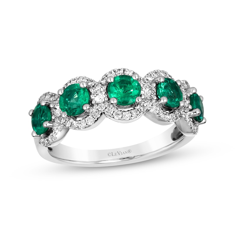 Main Image 1 of Le Vian® Costa Smeralda Emerald™ and 0.37 CT. T.W. Vanilla Diamond® Frame Five Stone Ring in Platinum - Size 7