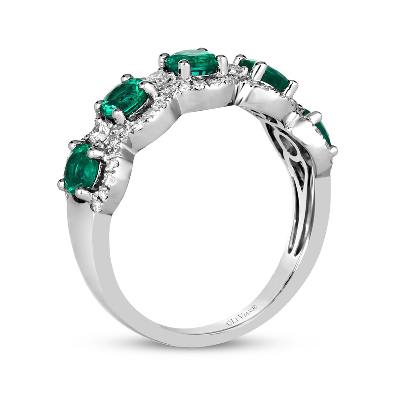 Main Image 3 of Le Vian® Costa Smeralda Emerald™ and 0.37 CT. T.W. Vanilla Diamond® Frame Five Stone Ring in Platinum - Size 7