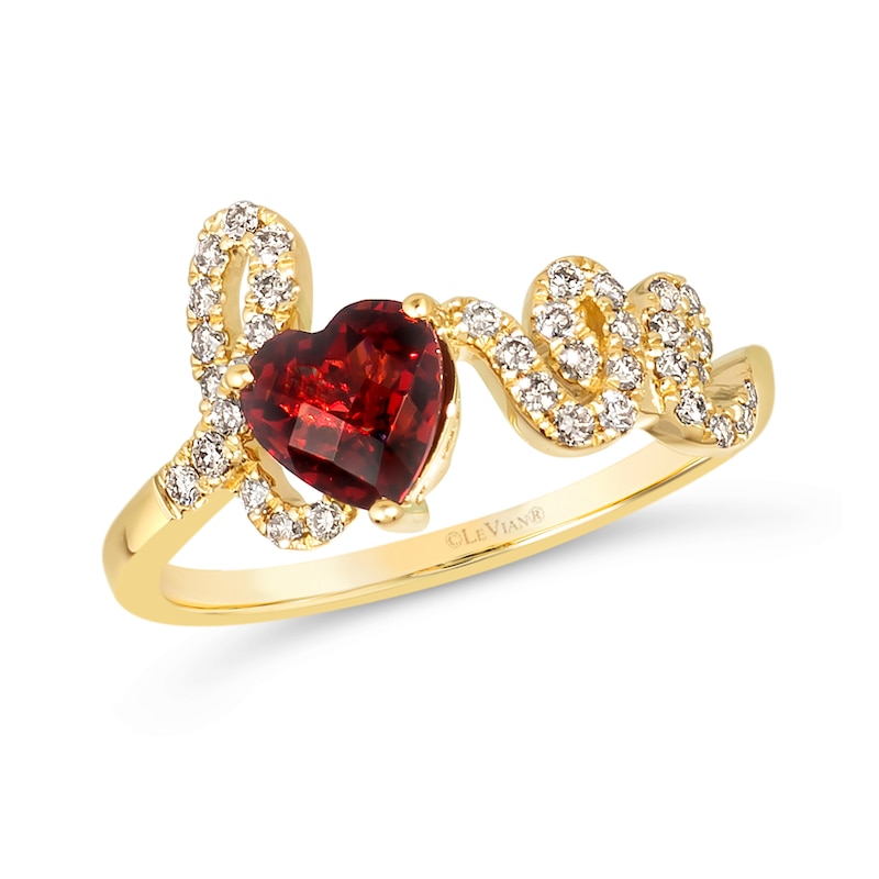Le Vian® Heart-Shaped Pomegranate Garnet™ and 0.23 CT. T.W. Nude Diamond™ "Love" Ring in 14K Honey Gold™ - Size 7